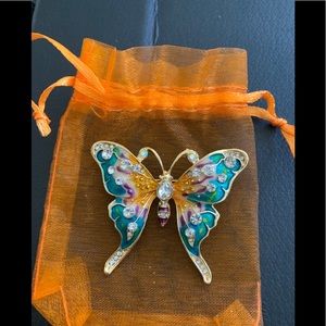 Multi-Colored Butterfly Brooch W/Rhinestones